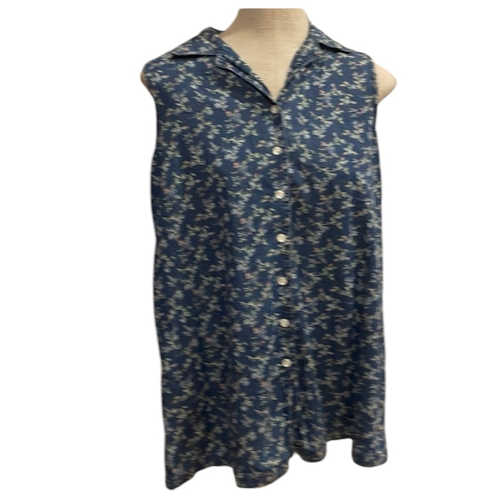 Zero 2 Nine maternity top blue floral sleeveless collar button cotton sz S Small